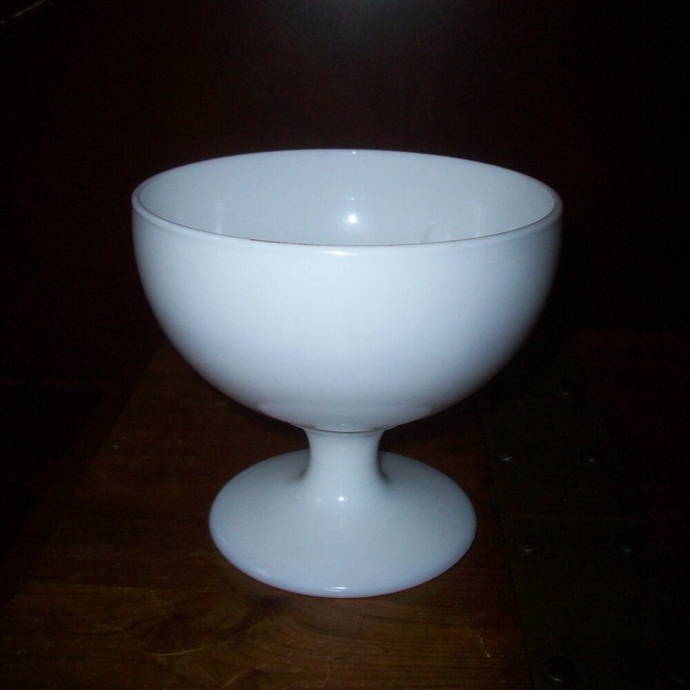 White Milk Glass Round Planter Vase Pedestal Base 4.5" Vintage